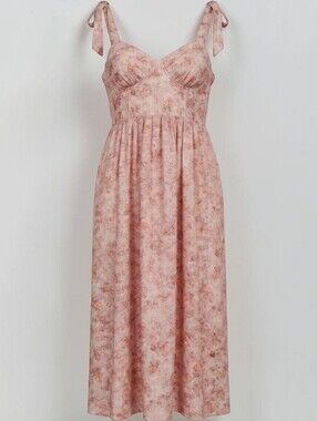 Lulu's Leighton Dusty Rose Floral Tie-Shoulder Organza Midi Dress Romance Flowy